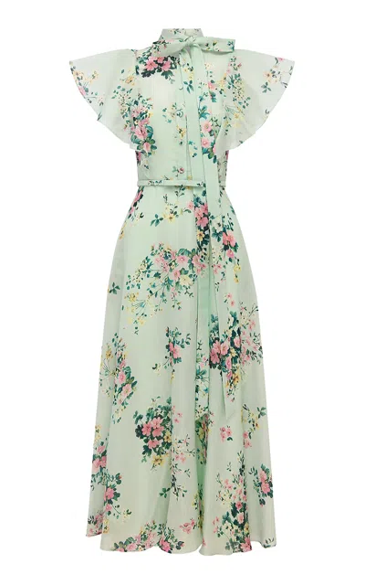 Leo Lin Elsie Flutter Sleeve Midi Dress - Posy Print In Mint In Green