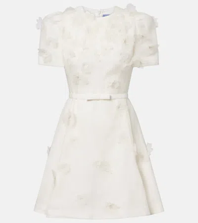 Leo Lin Elyse Floral-appliqué Linen And Silk Minidress In White