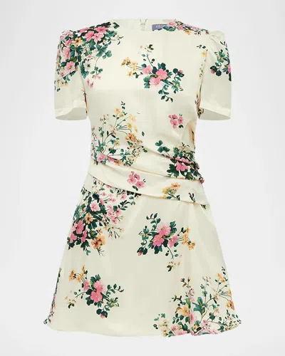 Leo Lin Elyse Ruched Floral-print Mini Dress In Neutral