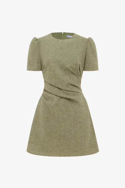 Leo Lin Elyse Wool Short Sleeve Mini Dress In Olive
