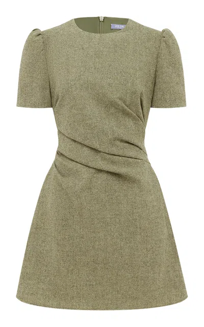 Leo Lin Elyse Wool Short Sleeve Mini Dress - Olive In Green