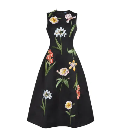 Leo Lin Floral Embroidered Midi Dress In Black