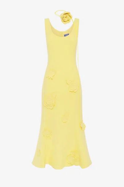 Leo Lin Emily Floral Applique Trumpet Midi Dress In Yellow