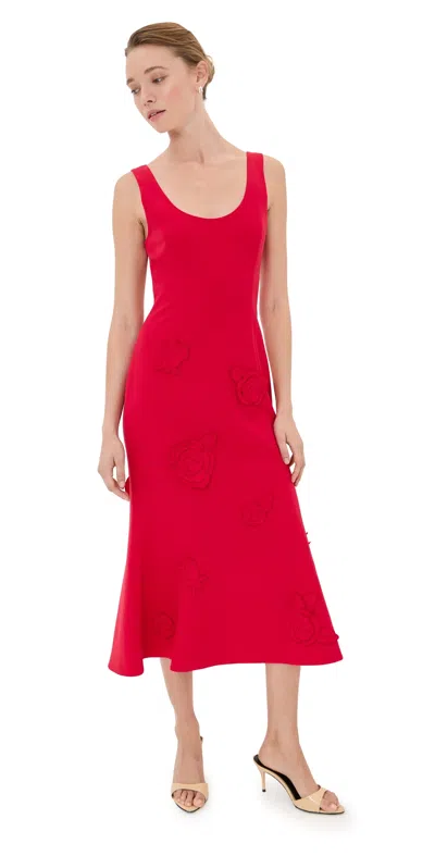 Leo Lin Emily Applique Midi Dress Scarlet In Red