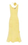 Leo Lin Emily Appliquéd Midi Dress In Yellow