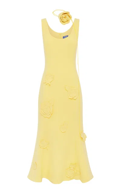Leo Lin Emily Appliquéd Midi Dress In Yellow