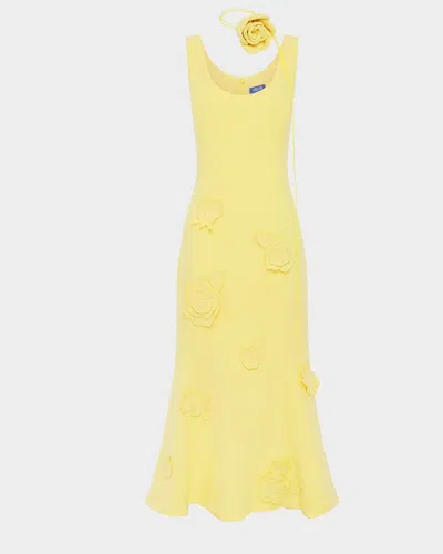 Leo Lin Emily Floral Applique Trumpet Midi Dress In Yellow