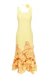 Leo Lin Emily Floral-appliquéd Crepe Midi Dress In Yellow