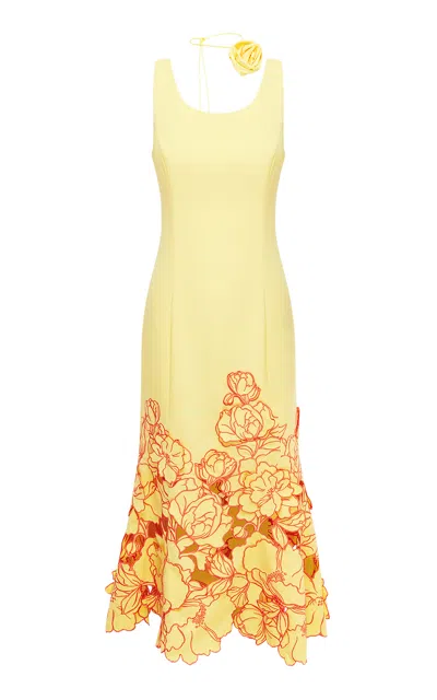 Leo Lin Emily Floral-appliquéd Crepe Midi Dress In Yellow