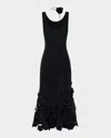 Leo Lin Emily Sleeveless Floral Applique Midi Dress In Ebony