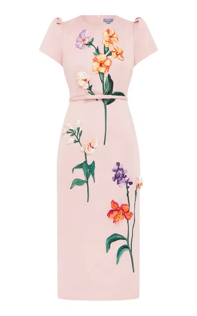 Leo Lin Emmeline Embroidered Satin Midi Dress In Light Pink