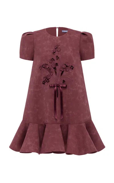 Leo Lin Esther Applique Vegan Suede Mini Dress - Mahogany In Burgundy