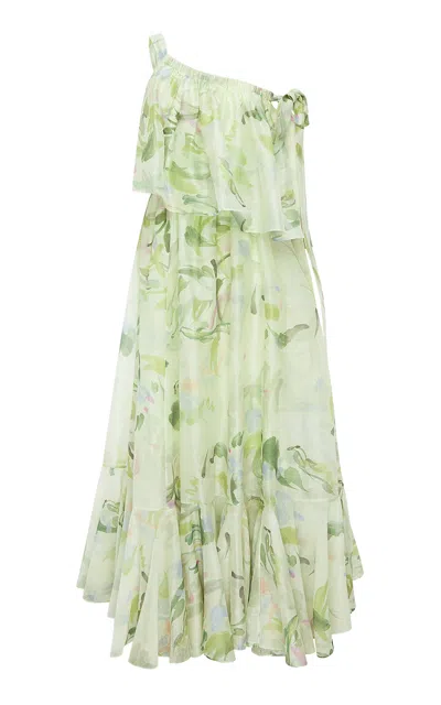 Leo Lin Everleigh One-shoulder Linen-blend Maxi Dress In Green