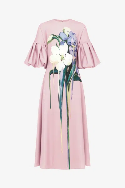 Leo Lin Everly Midi Dress - Bouquet Print In Pastel Pink
