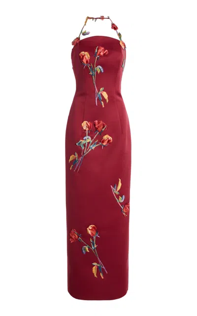 Leo Lin Exclusive Rayna Appliquéd Satin Maxi Dress In Burgundy