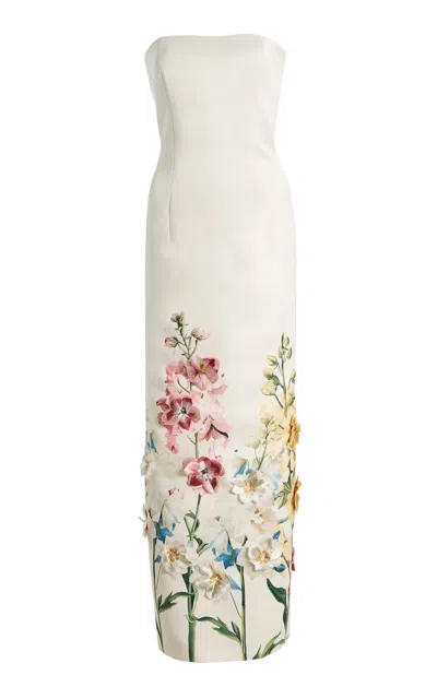 Leo Lin Exclusive Rayna Embroidered Satin Maxi Dress In White
