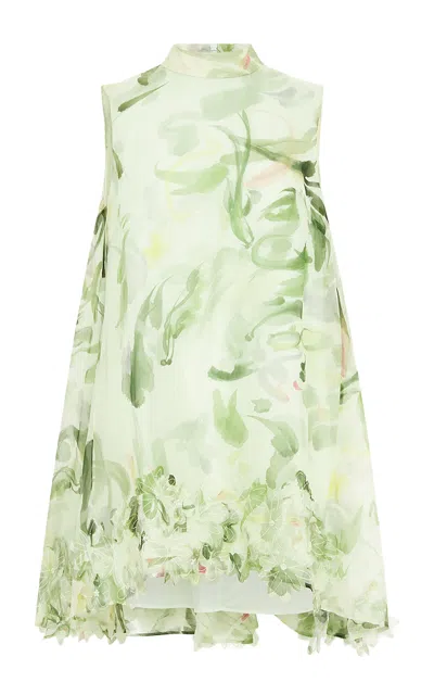 Leo Lin Fallon Applique Silk Mini Dress In Green