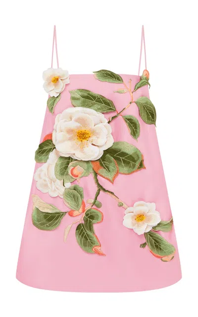 Leo Lin Felicia Applique Floral Mini Dress In Pink