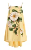 Leo Lin Exclusive Felicia Appliquéd Camelia-printed Mini Dress In Yellow
