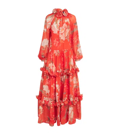 Leo Lin Angela Ruffled Floral Maxi Dress In Red