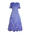 Leo Lin Caroline Floral-appliqué Satin Midi Dress In Blue