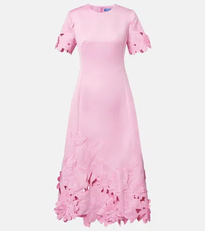 Leo Lin Floral-appliqué Embroidered Cocktail Dress In Pink