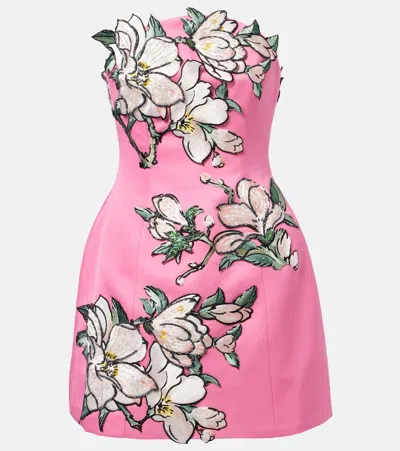 Leo Lin Floral-appliqué Embroidered Minidress In Pink