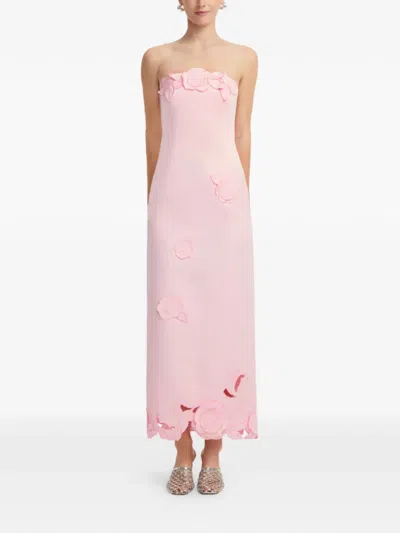 Leo Lin Rayna Strapless Floral Applique Column Gown In Pink