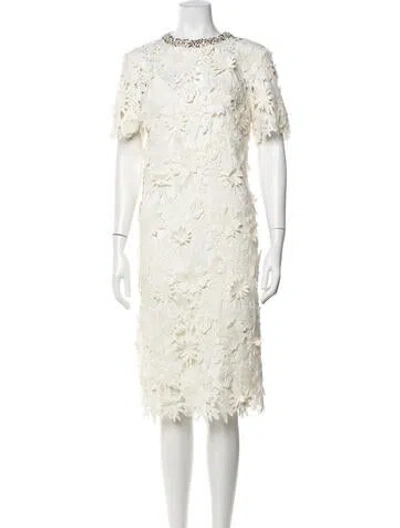 Pre-owned Leo Lin Floral Print Knee-length Dress W/ Tags In Neutrals