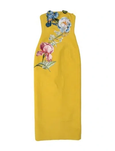 Pre-owned Leo Lin Floral Print Knee-length Dress W/ Tags In Yellow