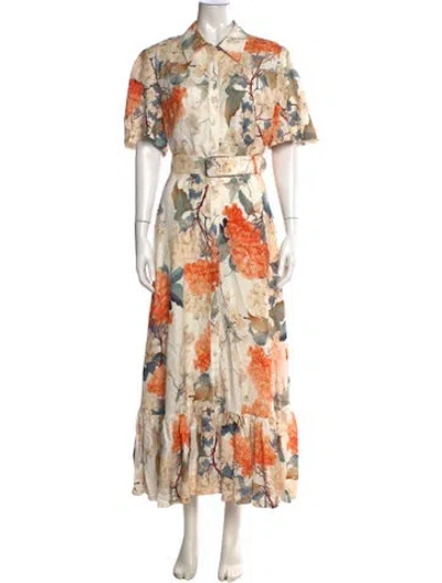 Pre-owned Leo Lin Floral Print Long Dress In Multi