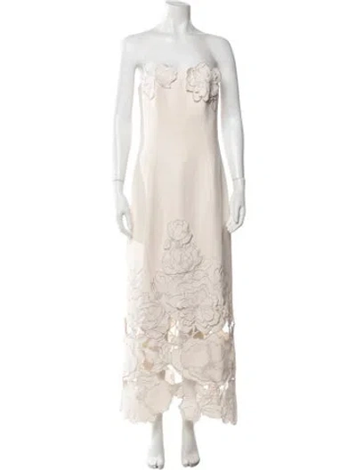 Pre-owned Leo Lin Floral Print Long Dress In Neutral