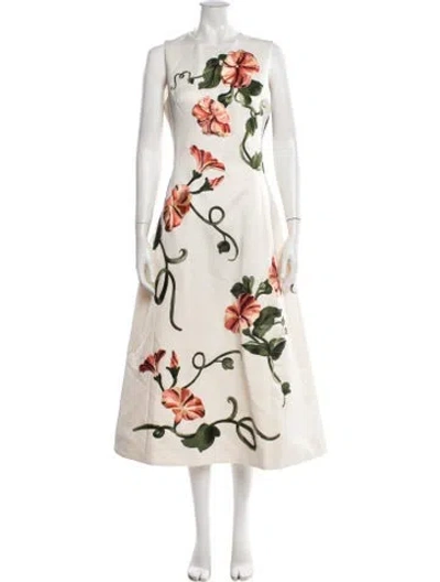 Pre-owned Leo Lin Floral Print Long Dress In Neutrals