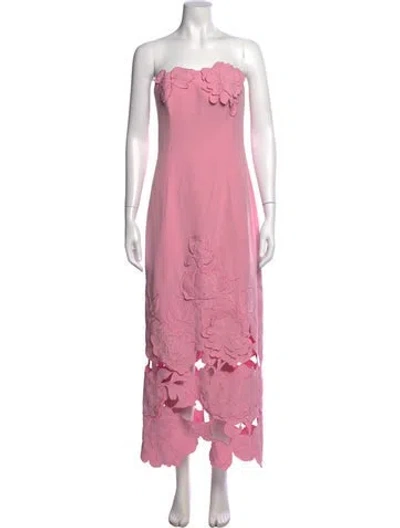 Pre-owned Leo Lin Floral Print Long Dress In Pink