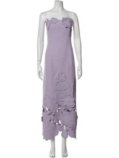 Pre-owned Leo Lin Floral Print Long Dress In Purple