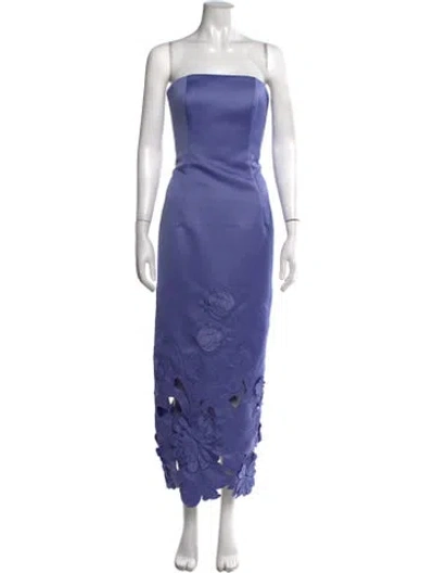 Pre-owned Leo Lin Floral Print Long Dress In Purple