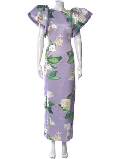 Pre-owned Leo Lin Floral Print Long Dress In Purple