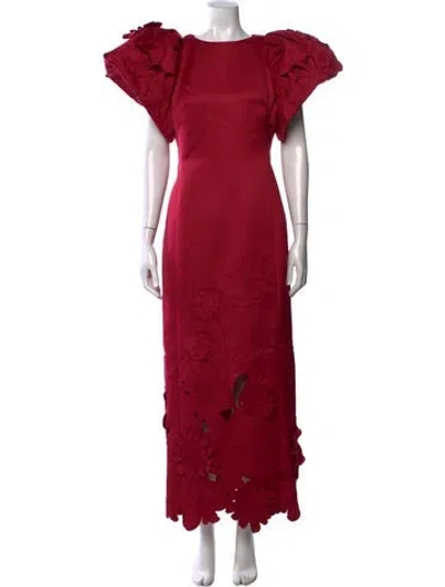 Pre-owned Leo Lin Floral Print Long Dress In Red
