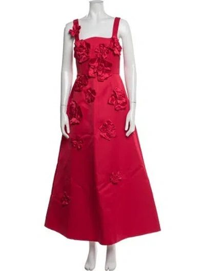 Pre-owned Leo Lin Floral Print Long Dress In Red