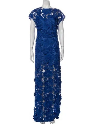 Pre-owned Leo Lin Floral Print Long Dress W/ Tags In Blue