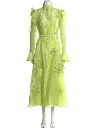 Pre-owned Leo Lin Floral Print Long Dress W/ Tags In Green