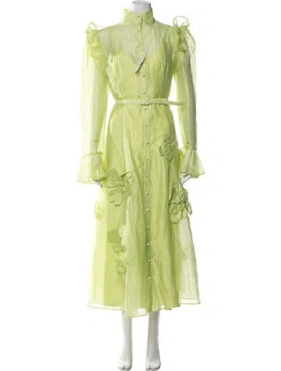 Pre-owned Leo Lin Floral Print Long Dress W/ Tags In Green