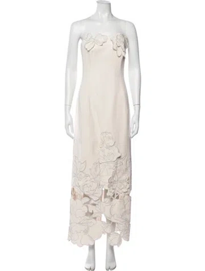 Pre-owned Leo Lin Floral Print Long Dress W/ Tags In Neutral