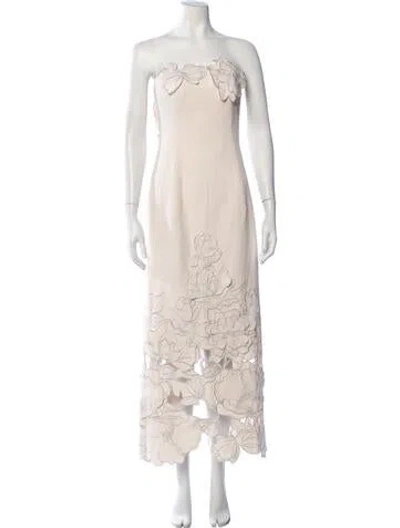 Pre-owned Leo Lin Floral Print Long Dress W/ Tags In Neutrals