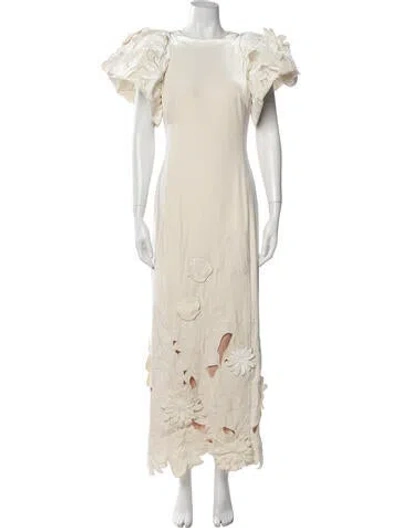 Pre-owned Leo Lin Floral Print Long Dress W/ Tags In Neutrals