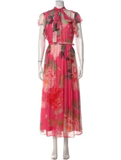 Pre-owned Leo Lin Floral Print Long Dress W/ Tags In Pink
