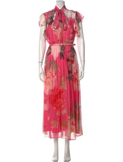 Pre-owned Leo Lin Floral Print Long Dress W/ Tags In Pink
