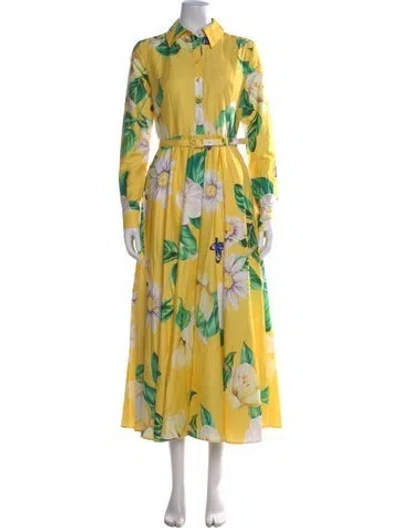 Pre-owned Leo Lin Floral Print Long Dress W/ Tags In Yellow