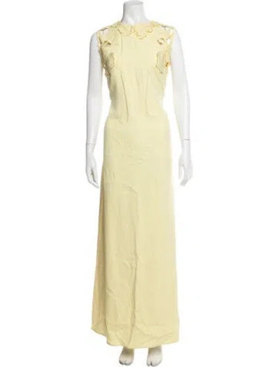 Pre-owned Leo Lin Floral Print Long Dress In Yellow