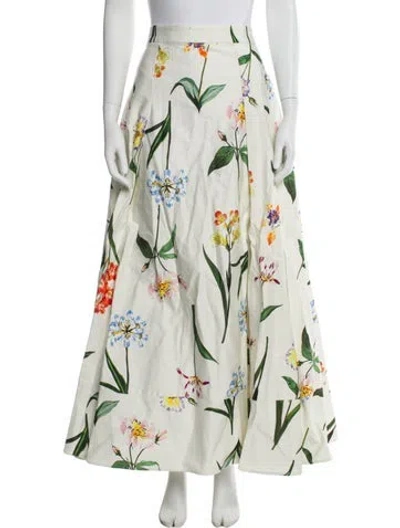 Pre-owned Leo Lin Floral Print Long Skirt In Neutral